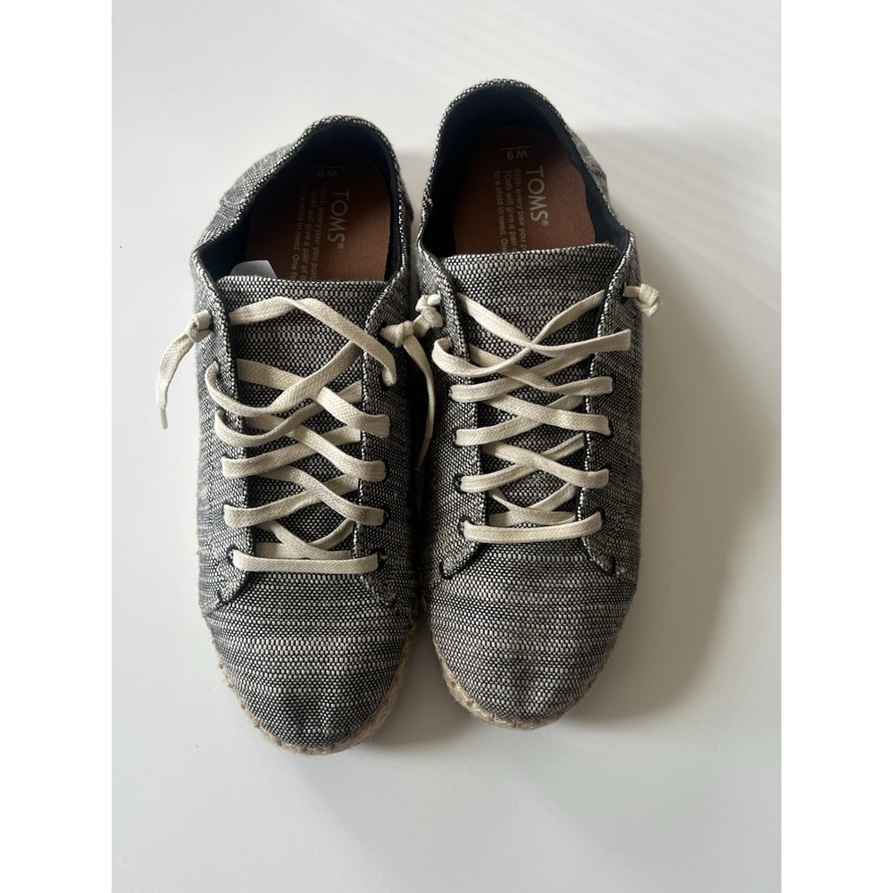 TOMS LENA WOMENS SNEAKER SIZE 9 canvas Woven‎ Espadrille BLCK/WHT Slubby Cotton